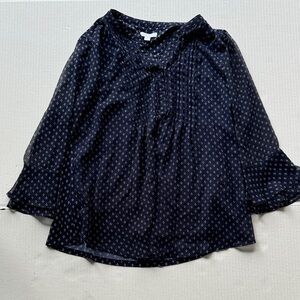 Charter Club Navy Pintuck Geometric Sheer Blouse